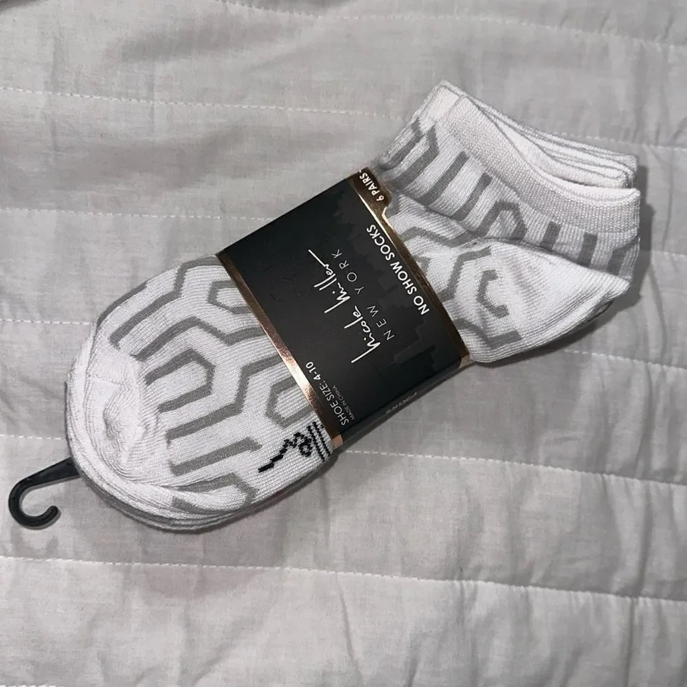 nicole miller Ladies 6 Pack No Show Ankle Socks White Pink Green Gray